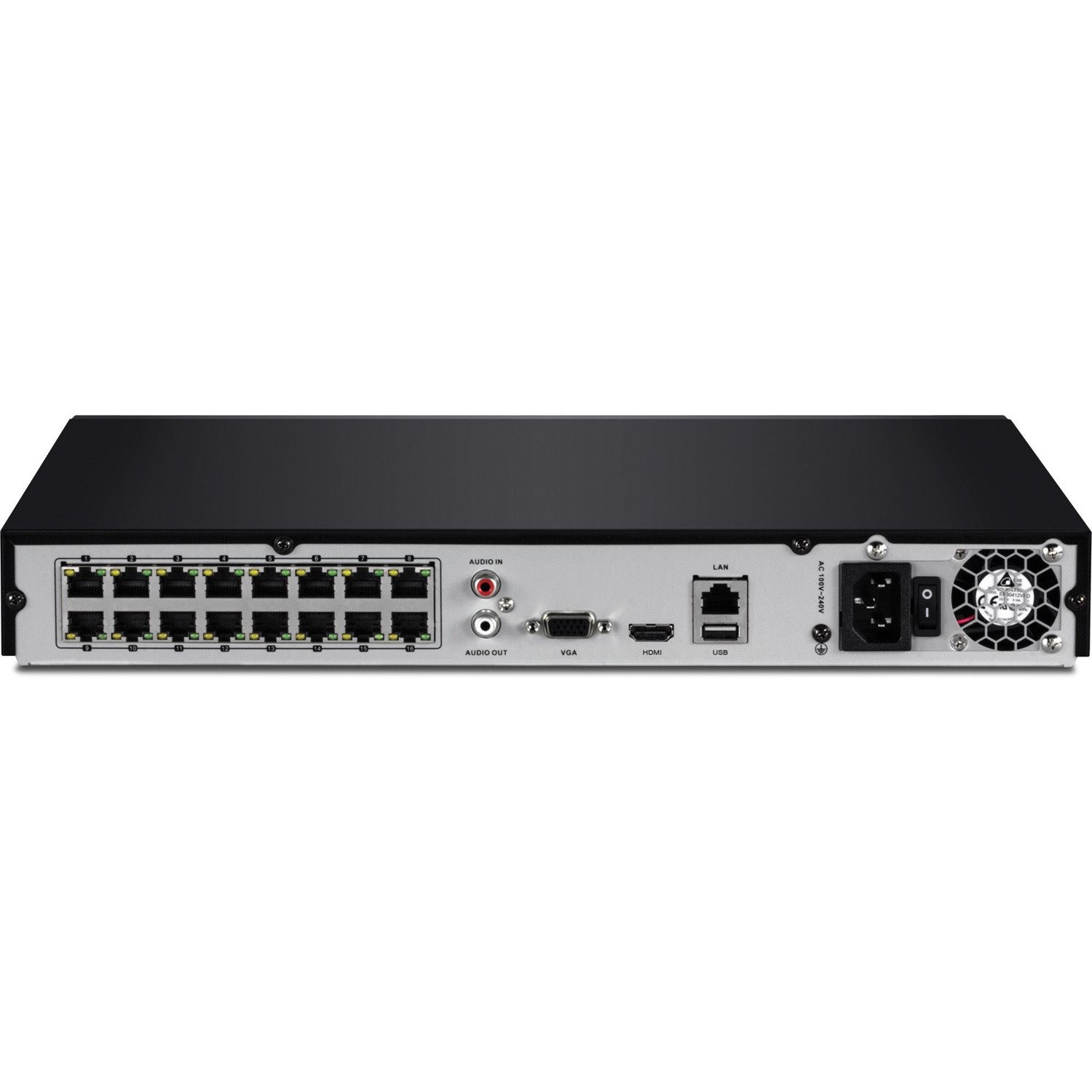 TRENDnet 16-Channel H.264/H.265 PoE+ NVR, 1080p HD, up to 12TB storage (HDDs not included), Supports one 4K Camera Channel, 16 PoE+ ports, 150W PoE Power Budget, Rackmount, TV-NVR416