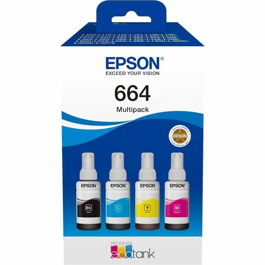 Epson EcoTank 664 Refill Ink Tank - Black, Yellow, Cyan, Magenta - Inkjet