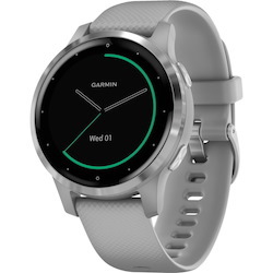 Garmin v&iacute;voactive 4S GPS Watch - Round Case Shape - 40 mm Case Width - Powder Gray, Silver Body Color - Stainless Steel Body Material - Fiber Reinforced Polymer, Polymer Case Material - Silicone Band Material - Wireless LAN