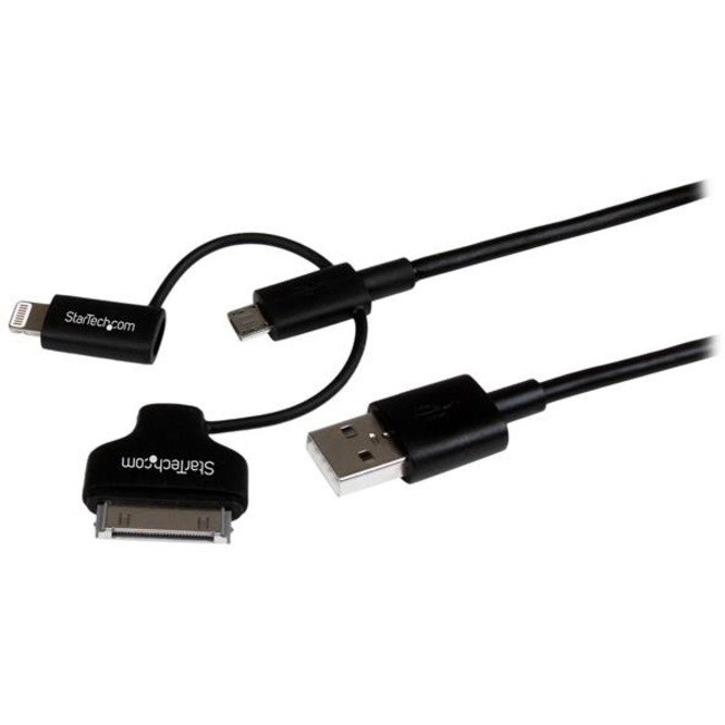 StarTech.com 1m (3 ft) Black Apple 8-pin Lightning or 30-pin Dock Connector or Micro USB to USB Combo Cable for iPhone / iPod / iPad