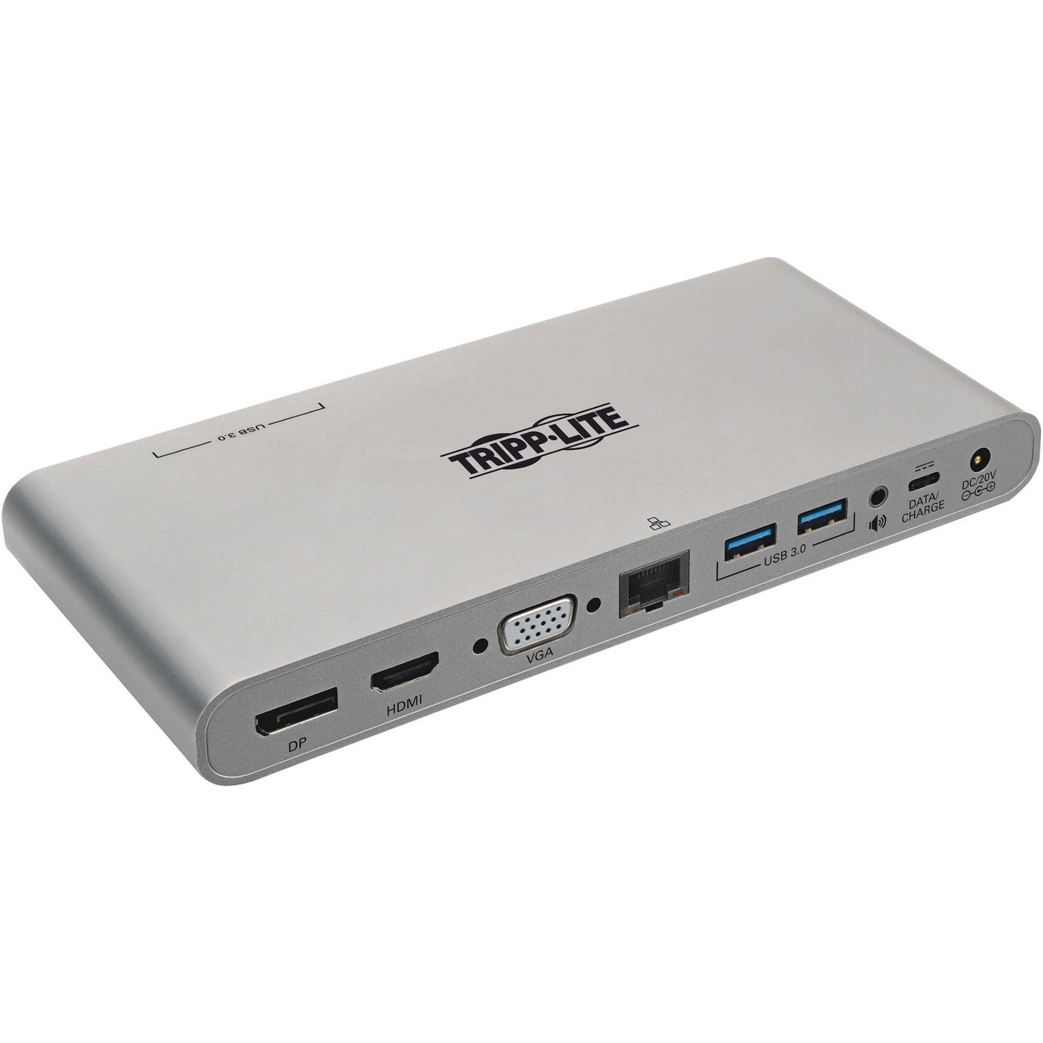 Tripp Lite by Eaton USB-C Dock, Triple Display - 4K HDMI/DisplayPort, VGA, USB 3.x (5Gbps), USB-A/C Hub Ports, GbE, 100W PD Charging - Thunderbolt 3, Silver