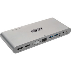 Tripp Lite by Eaton USB-C Dock, Triple Display - 4K HDMI/DisplayPort, VGA, USB 3.x (5Gbps), USB-A/C Hub Ports, GbE, 100W PD Charging - Thunderbolt 3, Silver