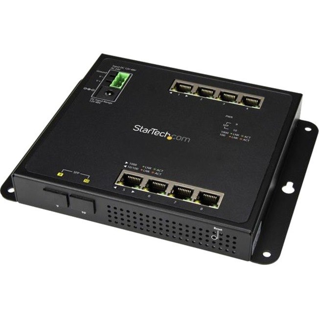 StarTech.com Industrial 8 Port Gigabit Ethernet Switch w/2 MSA SFP Slots L2 Managed Network RJ45 LAN Layer2 Switch Din Rail Hardened IP-30
