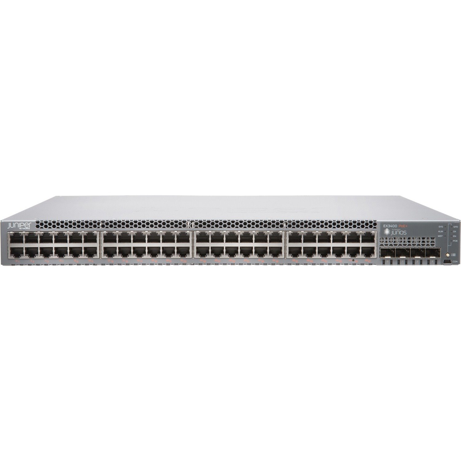 Juniper EX3400 EX3400-48P 48 Ports Manageable Layer 3 Switch - Gigabit Ethernet, 10 Gigabit Ethernet, 40 Gigabit Ethernet - 40GBase-X, 10GBase-X, 1000Base-T - TAA Compliant