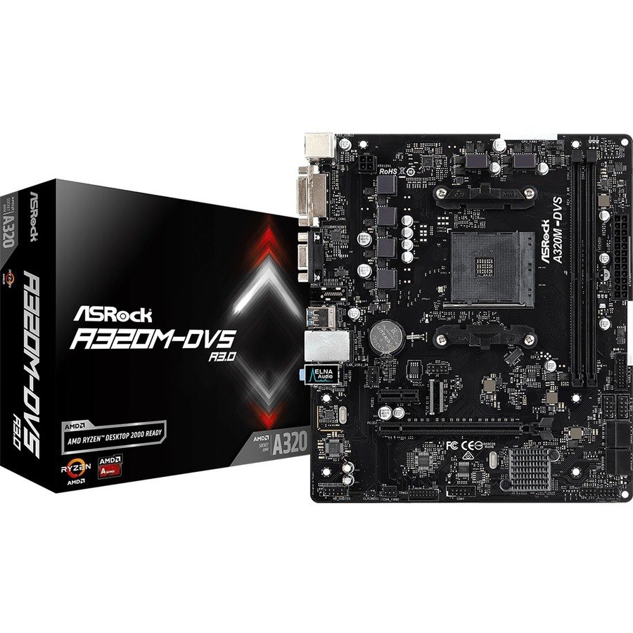 ASRock A320M-DVS R3.0 Desktop Motherboard - AMD A320 Chipset - Socket AM4 - Micro ATX