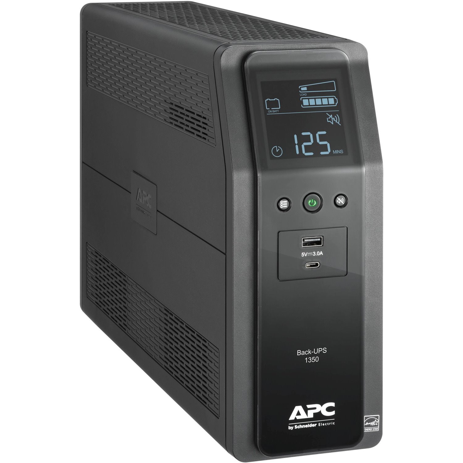 APC Back-UPS Pro 1350VA, 120V, AVR, LCD, 2 USB charging ports, 10 NEMA outlets (4 surge)