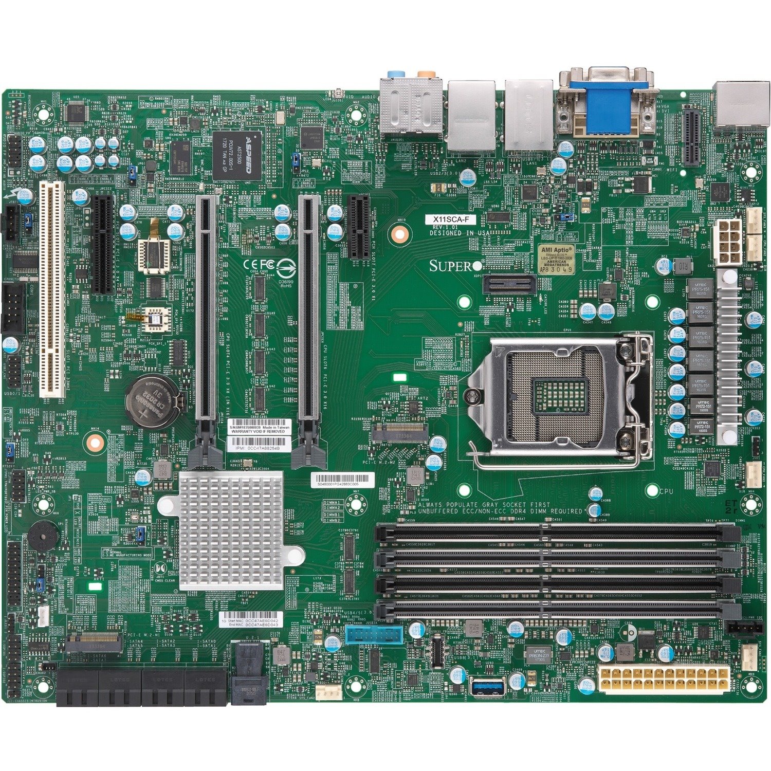 Supermicro X11SCA-F Workstation Motherboard - Intel C246 Chipset - Socket H4 LGA-1151 - ATX