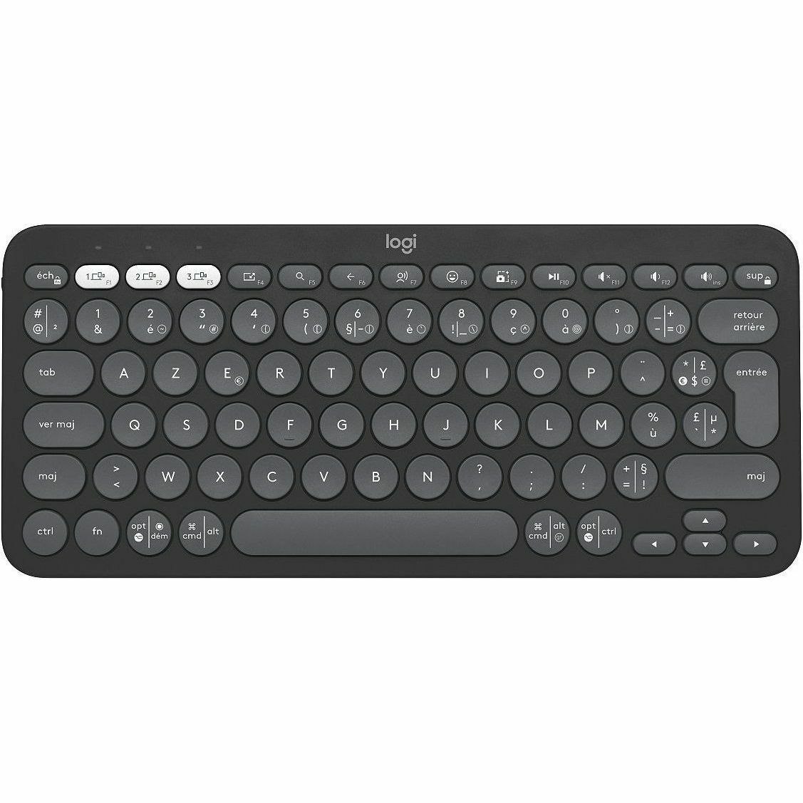 Logitech Pebble Keys 2 K380s Keyboard - Wireless Connectivity - USB Interface - French - AZERTY Layout - Tonal Graphite