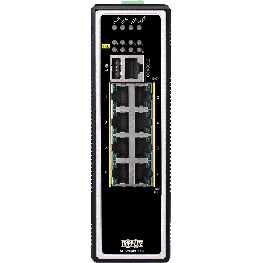 Eaton Tripp Lite Series 8-Port Managed Industrial Gigabit Ethernet Switch - Layer 2, 1 Gbps, PoE+ 30W, -40&deg; to 75&deg;C, DIN Mount, TAA
