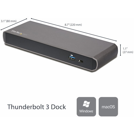 StarTech.com Thunderbolt 3 Dock - Dual Monitor 4K 60Hz TB3 Laptop Docking Station with DisplayPort - 85W Power Delivery - 3x USB 3.0, GbE