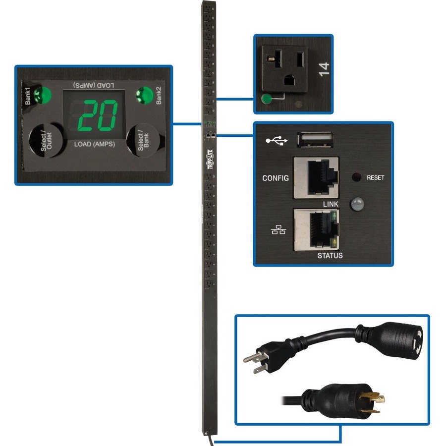 Eaton 1.9kW Single-Phase Switched PDU, LX Platform, Outlet Monitoring, 120V Outlets (24 NEMA 5-15/20R), L5-20P Plug, 0U, TAA