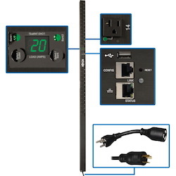 Tripp Lite by Eaton 1.9kW Single-Phase Switched PDU, LX Platform, Outlet Monitoring, 120V Outlets (24 NEMA 5-15/20R), L5-20P Plug, 0U, TAA