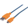 Manhattan Hi-Speed USB 2.0 A Male to Micro-B Male Braided Cable, 1.8 m (6 ft.), Blue/Orange