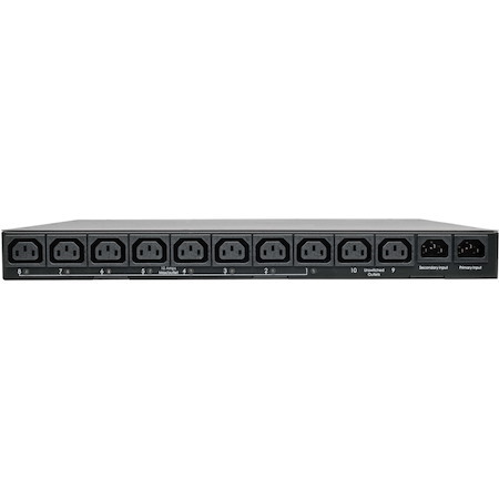Tripp Lite by Eaton 2.4kW Single-Phase Local Metered Automatic Transfer Switch PDU, Two 200-240V C14 Inlets, 10 C13 Outputs, 1U, TAA