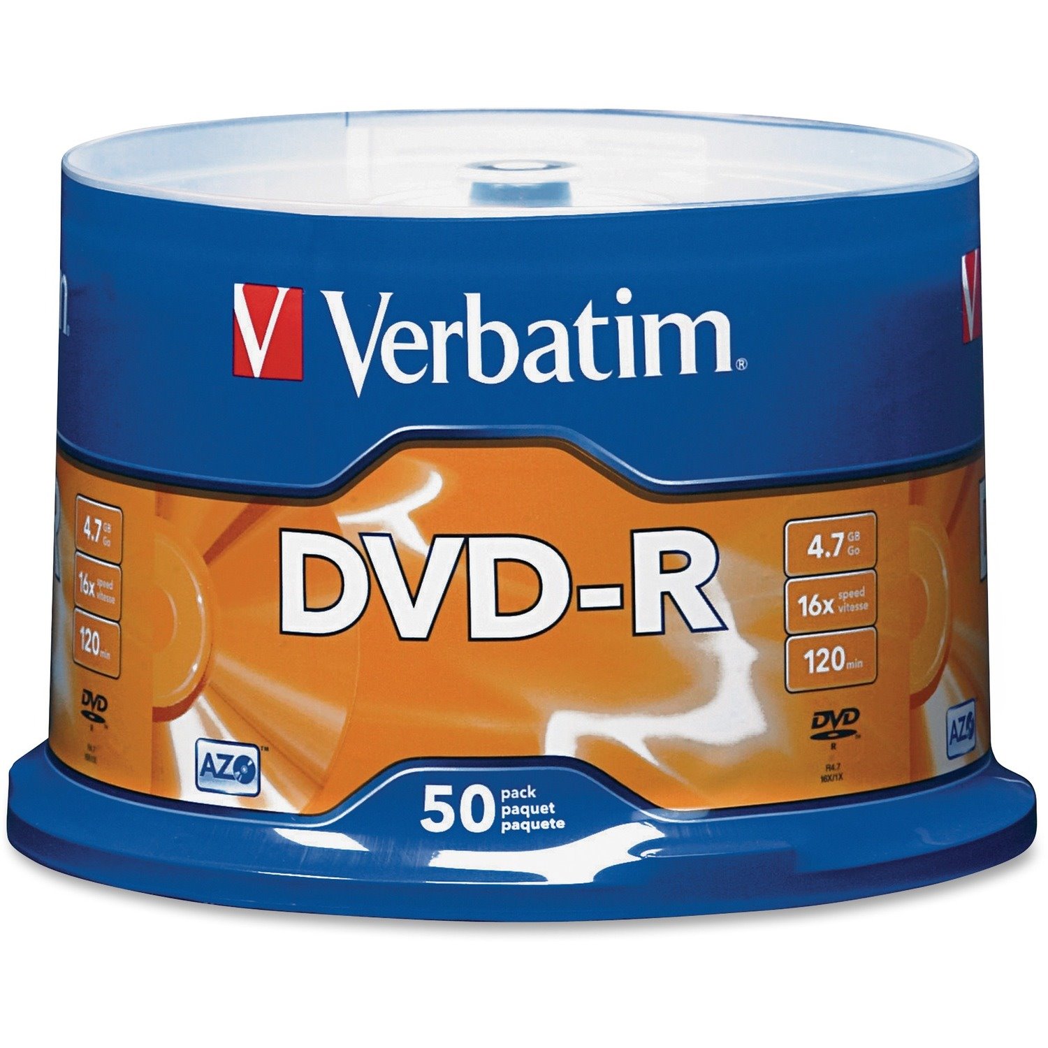 Verbatim 95101 DVD Recordable Media - DVD-R - 16x - 4.70 GB - 50 Pack Spindle - Silver
