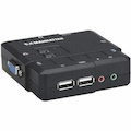 Manhattan KVM Switch Compact 2-Port, 2x USB-A, Cables included, Audio Support, Control 2x computers from one pc/mouse/screen, Black, Lifetime Warranty, Boxed