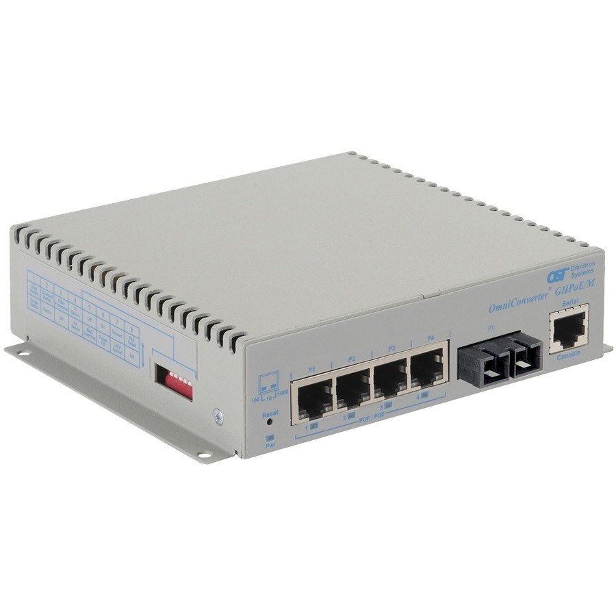 Omnitron Systems OmniConverter Managed Gigabit High Power 60W PoE, MM SC, RJ-45, Ethernet Fiber Switch