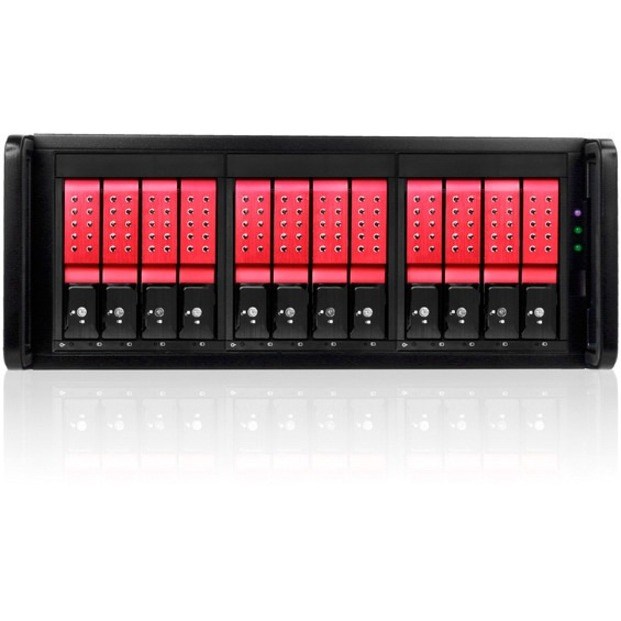 RAIDage JAGE412HDRD-DE Drive Enclosure 12Gb/s SAS, SATA/600 - Mini-SAS HD Host Interface - 4U Rack-mountable - Black, Red