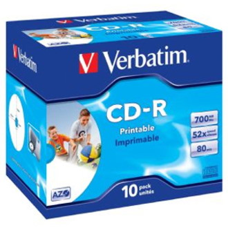 Verbatim CD Recordable Media - CD-R - 52x - 700 MB - 10 Pack Jewel Case - White