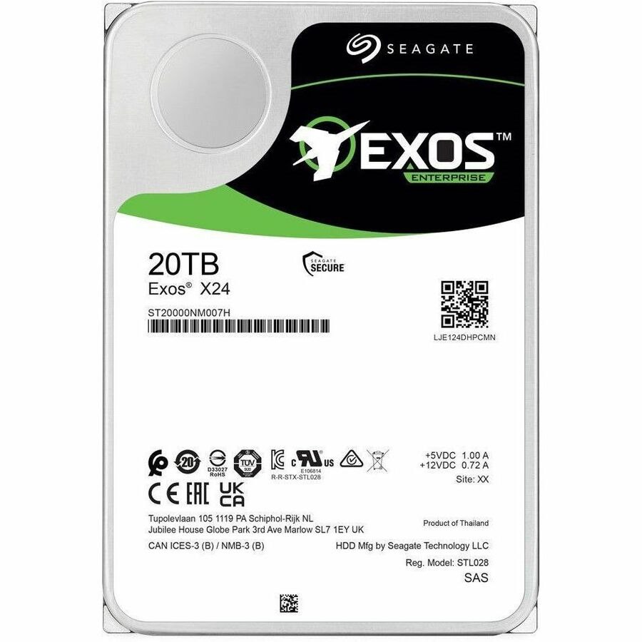 Seagate Exos X24 ST20000NM007H 20 TB Hard Drive - 3.5" Internal - SAS (12Gb/s SAS) - Conventional Magnetic Recording (CMR) Method