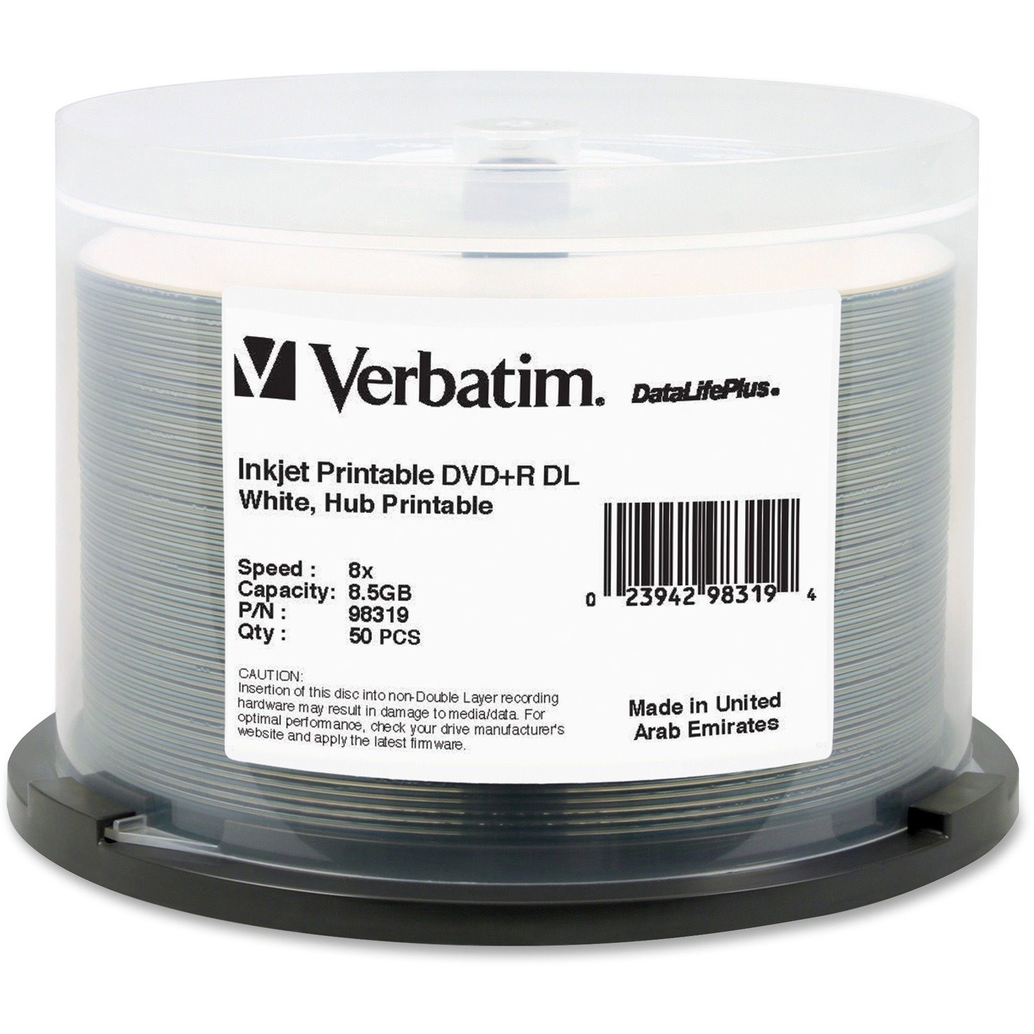 Verbatim DataLifePlus DVD Recordable Media - DVD+R DL - 8x - 8.50 GB - 50 Pack Spindle - White