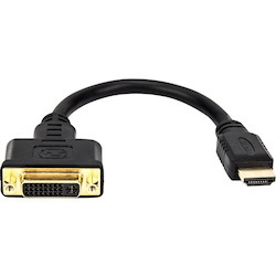 Rocstor Premium 8in HDMI to DVI-D Video Adapter F/M- HDMI Female to DVI Male for Computers, Monitors, Notebook, Video Device - 8" - 1 Retail Pack - 1 x HDMI Female - 1 x DVI-D (24+1) Male - Gold Platted - Shielding - Black CABLE HDMI FEMALE TO DVI-D MALE ADAPTER