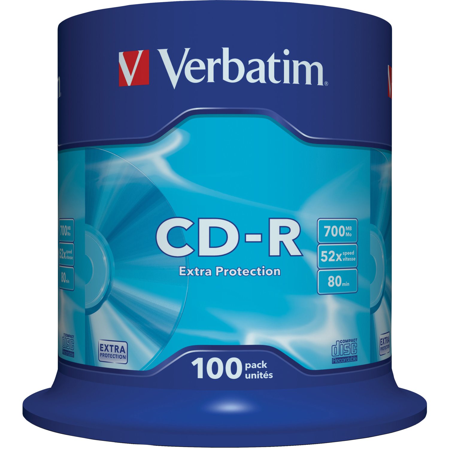 Verbatim 43411 CD Recordable Media - CD-R - 52x - 700 MB - 100 Pack Spindle