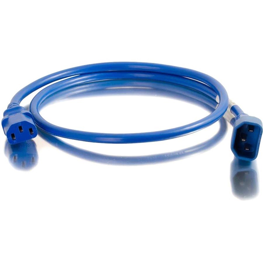 C2G 2ft Computer Power Extension Cord C14 to C13 - 14AWG 15A 250V - Blue