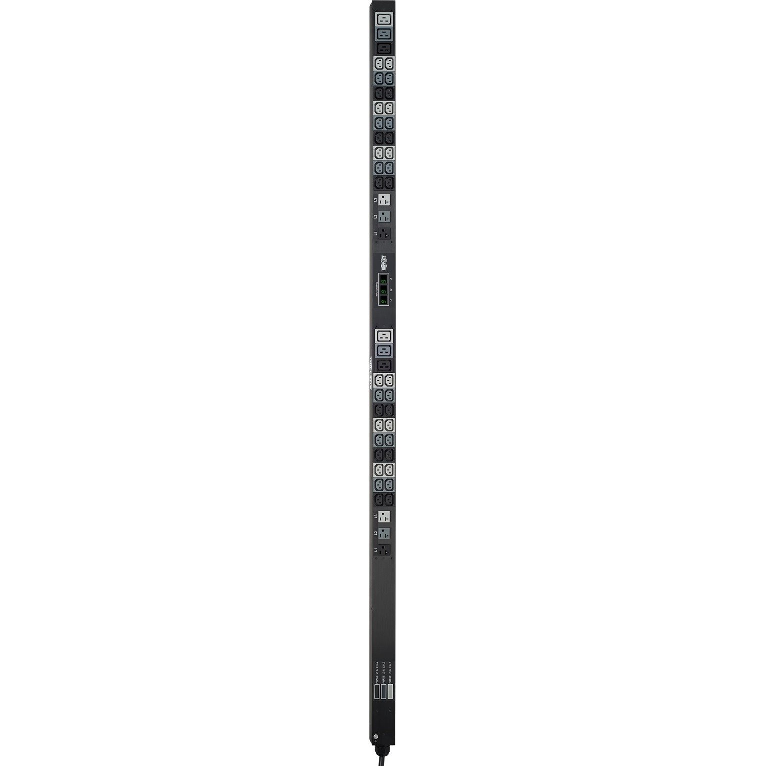 Tripp Lite by Eaton 5.7kW 3-Phase Local Metered PDU, 208/120V Outlets (36 C13, 6 C19, 6 5-15/20R), L21-20P, 6 ft. (1.83 m) Cord, 0U Vertical, TAA