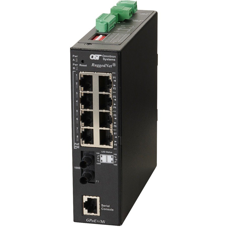 Omnitron Systems RuggedNet Managed Industrial Gigabit PoE+, SM ST, RJ-45, Ethernet Fiber Switch