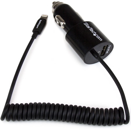 StarTech.com Dual-port Car Charger with Lightning Cable and USB 2.0 Port - Black