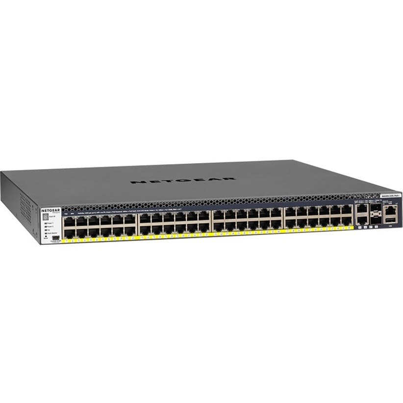 Netgear M4300 M4300-52G-PoE+ 48 Ports Manageable Layer 3 Switch - 10 Gigabit Ethernet, Gigabit Ethernet - 10GBase-T, 10/100/1000Base-TX, 10GBase-SR, 1000Base-SX, 1000Base-LX, 10GBase-LRM, 10GBase-LR