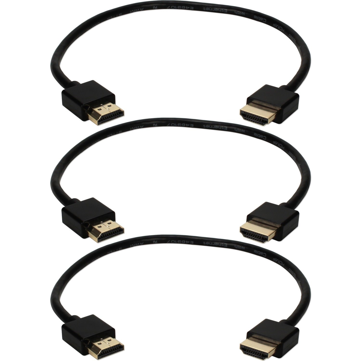 QVS 1.5ft 3-Pack High Speed HDMI UltraHD 4K with Ethernet Thin Flexible Black Cables