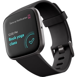 Fitbit Versa 2 Smart Watch - Black, Carbon Aluminum Body Color - Aluminium Body Material - Aluminium Case Material - Polyester Band Material - Wireless LAN