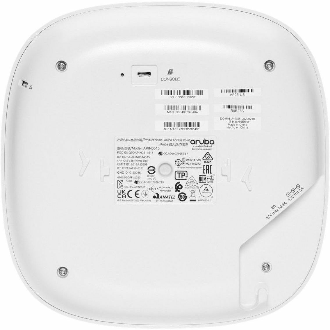 Aruba Instant On AP25 Dual Band IEEE 802.11 a/b/g/n/ac/ax 5.18 Gbit/s Wireless Access Point - Indoor