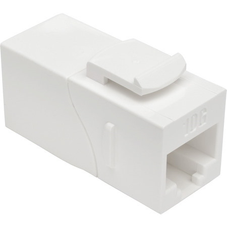 Tripp Lite by Eaton Cat6a Straight-Through Modular In-Line Snap-In Coupler with 90-Degree Down-Angled Port, White (RJ45 F/F)