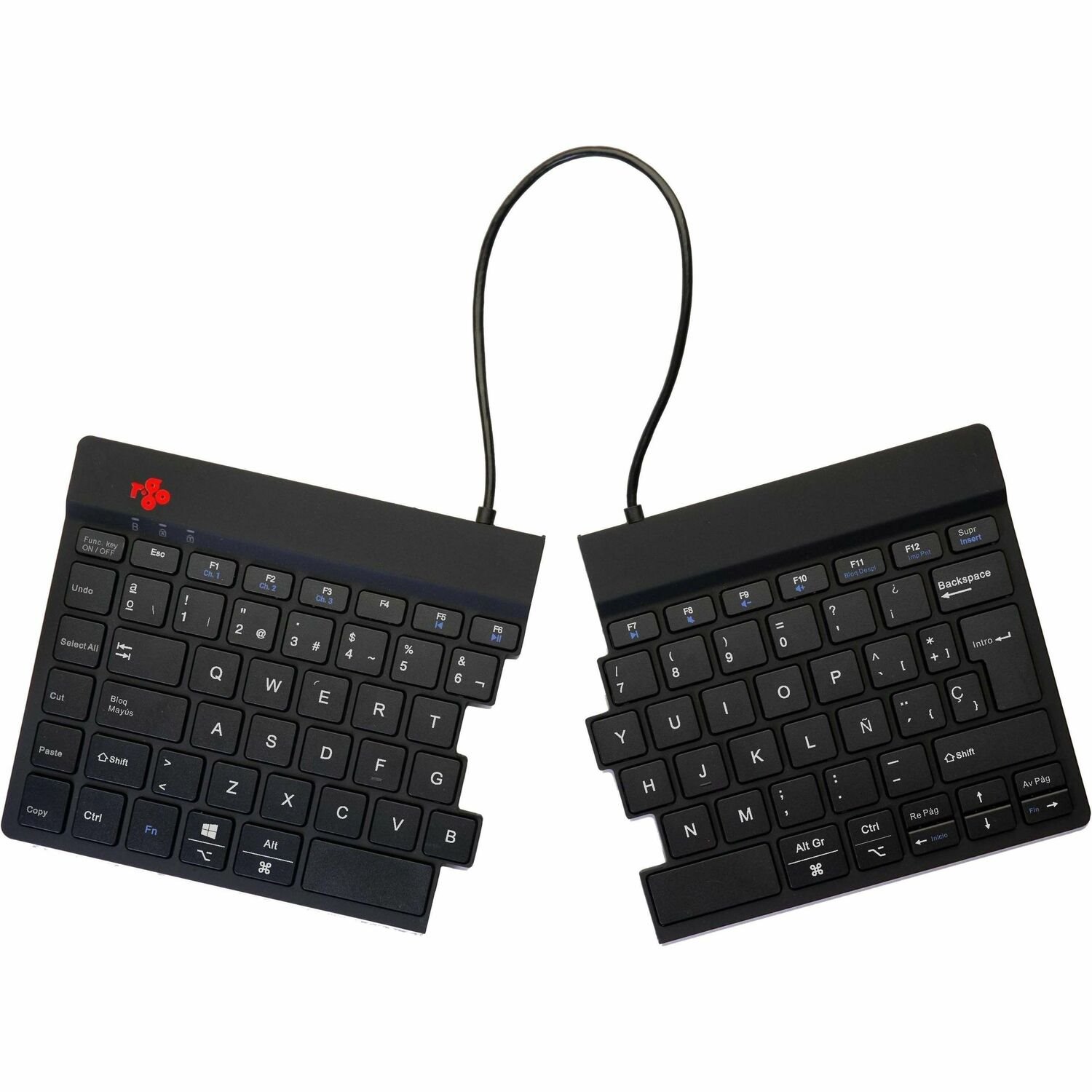 R-Go Split Break Keyboard - Wireless Connectivity - Spanish - QWERTY Layout - Black