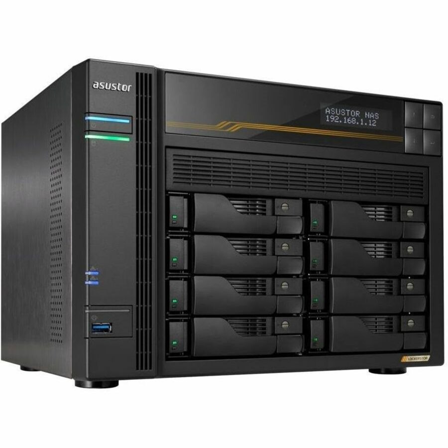 Asustor Lockerstor 8 Gen3 AS6808T 8 Bay NAS, AMD Ryzen Quad-Core 2.3 GHz, 16GB RAM ECC DDR5, 4 M.2 NVMe Slots, Dual 5GbE and Dual 10GbE Port, USB4 Type-C, Network Attached Storage (Diskless)