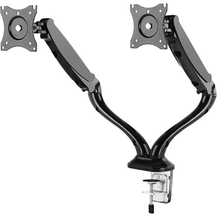 Newstar Full Motion Dual Desk Mount (clamp & grommet) for two 10-27" Monitor Screens, Height Adjustable (gas spring) - Black