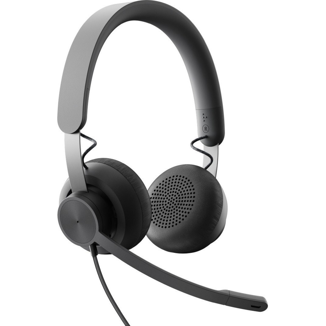 Logitech Zone 750 Wired On-Ear Headset with advanced noise-canceling microphone, simple USB-C and included USB-A adapter, plug-and-play compatibility for all devices