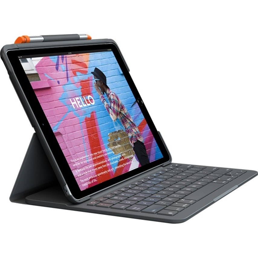 Logitech Slim Folio Keyboard/Cover Case (Folio) Apple, Logitech iPad (7th Generation), iPad (8th Generation), iPad (9th Generation) Tablet - Graphite