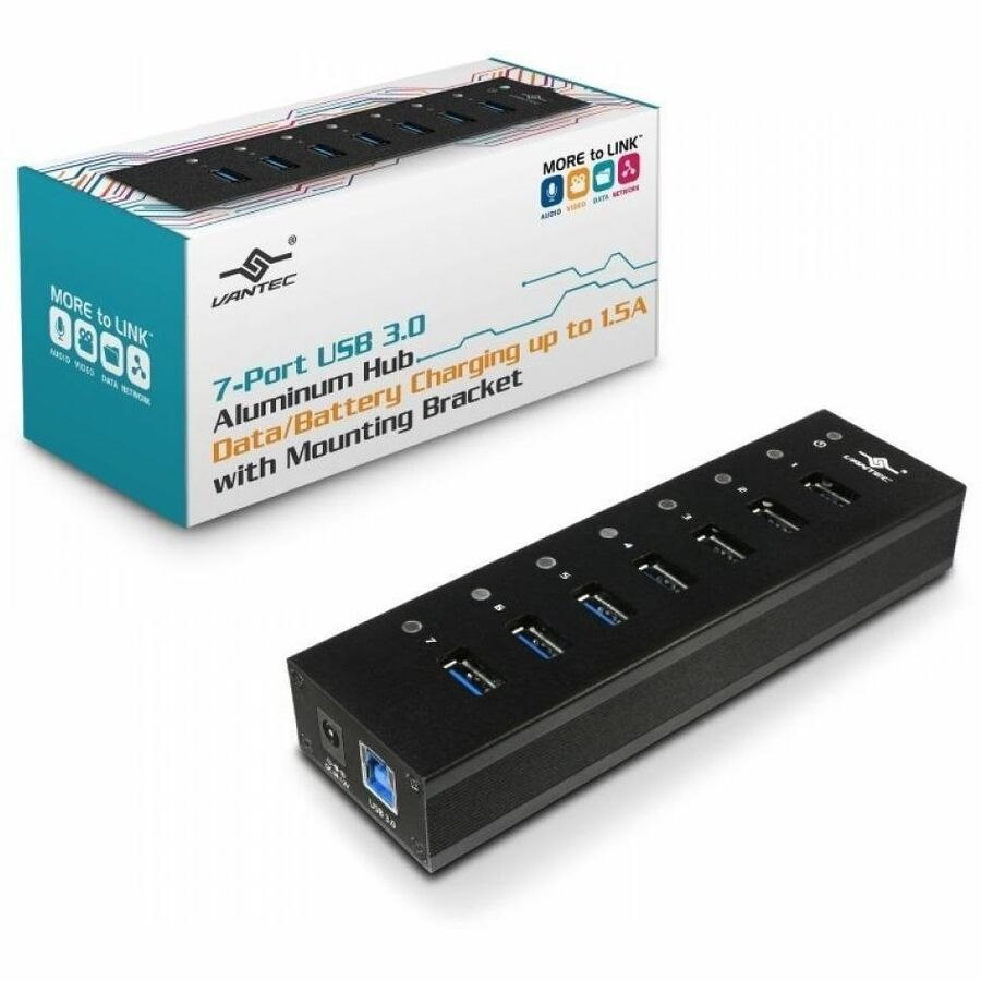 Vantec 7-Port Usb 3.0 Aluminum Hub With 12V/3A Premium Power Adapter