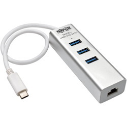 Tripp Lite by Eaton 3-Port USB 3.x (5Gbps) Hub with LAN Port, USB-C to 3x USB-A Ports and Gigabit Ethernet, Silver