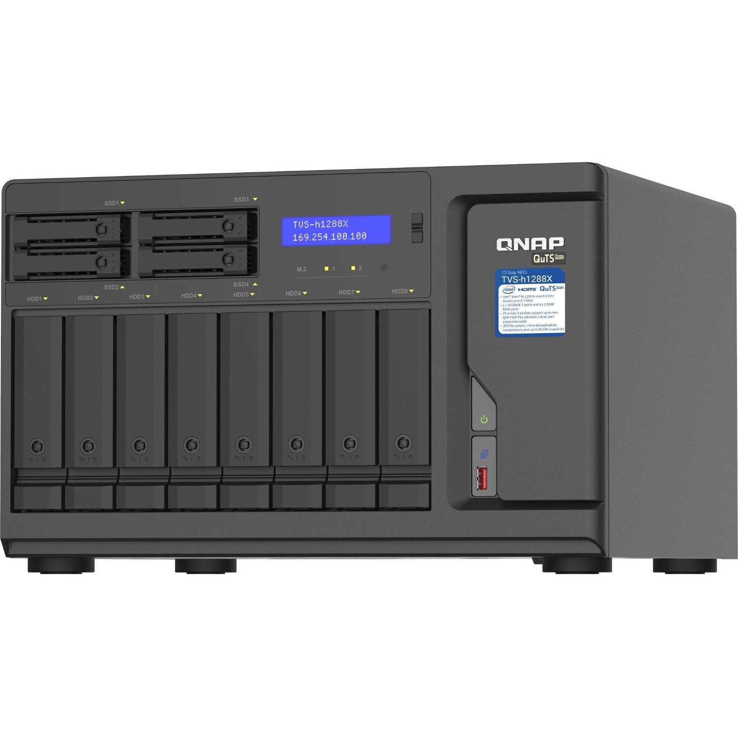 QNAP TVS-H1288X-W1250-16G 12 x Total Bays SAN/NAS Storage System - 5 GB Flash Memory Capacity - Intel Xeon W-1250 Hexa-core (6 Core) 3.30 GHz - 16 GB RAM - DDR4 SDRAM Tower