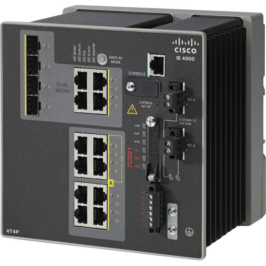 Cisco 4000 IE-4000-4T4P4G-E 12 Ports Manageable Layer 3 Switch - Fast Ethernet, Gigabit Ethernet - 10/100Base-T, 100Base-X, 1000Base-X - Refurbished