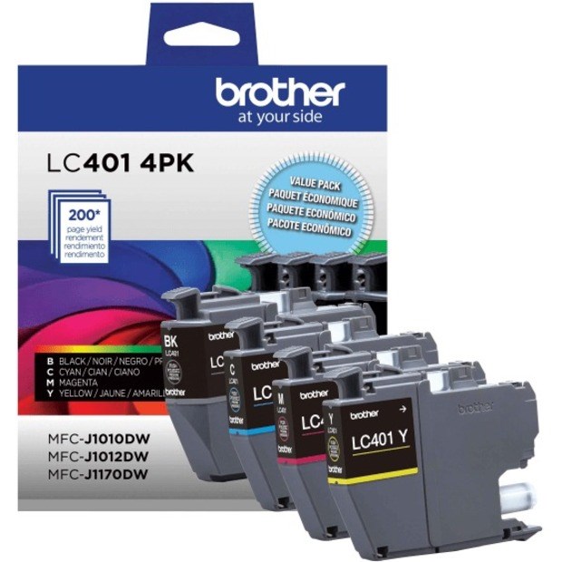 Brother LC401 Genuine Multi-Pack Ink, Black/Cyan/Magenta/Yellow, Pack Of 4 Cartridges, LC4014PKS