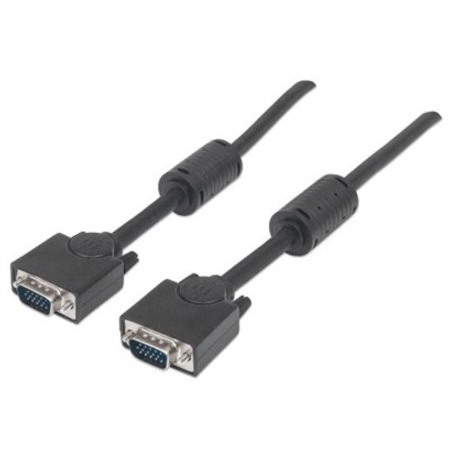 VGA Monitor Cable (with Ferrite Cores), 3m, Black, Male to Male, HD15, Cable of higher SVGA Specification (fully compatible), Shielding with Ferrite Cores helps minimise EMI interference for improved video transmission, Lifetime Warranty, Polybag