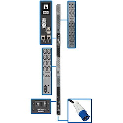 Tripp Lite by Eaton 14.5kW 200-240V 3PH Monitored PDU - LX Interface, Gigabit, 48 Outlets, IEC-309 60A Blue Input, LCD, 1.8 m Cord, 0U 1.8 m Height, TAA