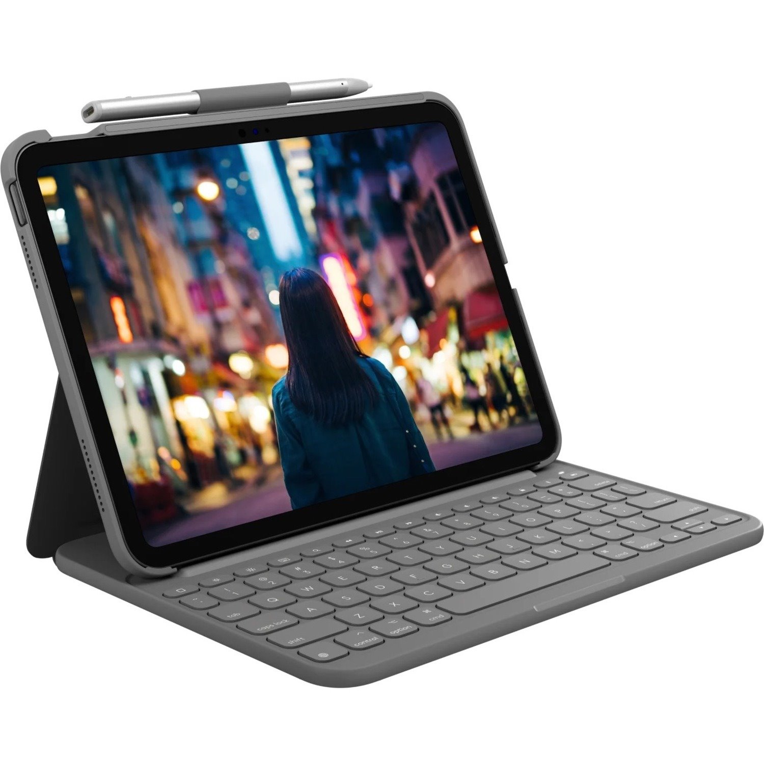 Logitech Slim Folio Keyboard/Cover Case (Folio) Apple, Logitech iPad (10th Generation) Tablet - Oxford Gray