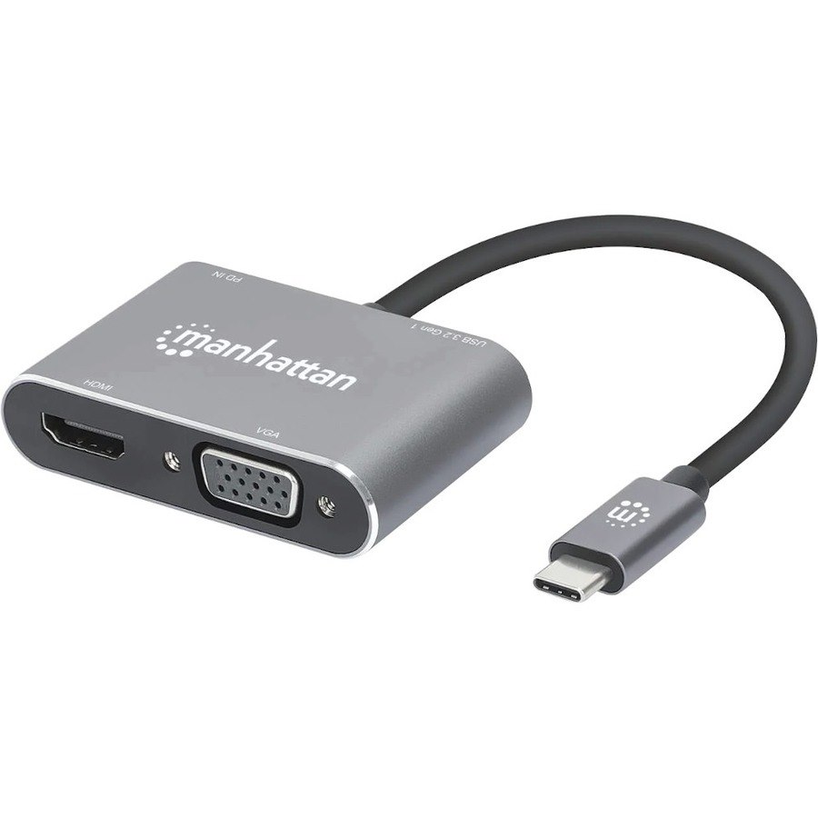 Manhattan USB-C to HDMI & VGA 4-in-1 Docking Converter with Power Delivery